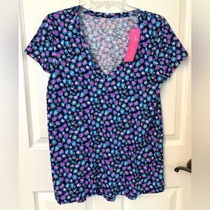 Lilly Pulitzer NWT Etta Vneck Seabreeaze Blue Low Tide T shirt Size Small